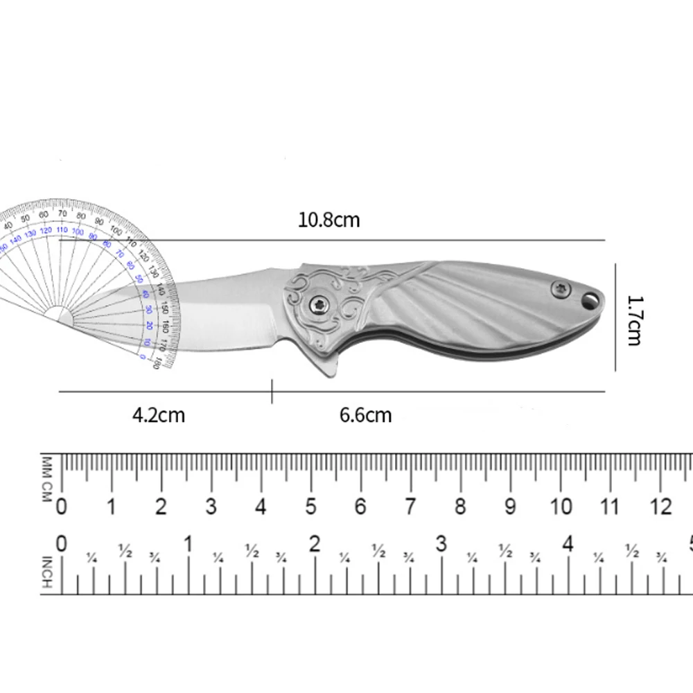 English: Mini Stainless Steel Folding Pocket Knife, Engraved Pattern Handle EDC Carry Knife, Sharp Small Utility Cutting Tool fo