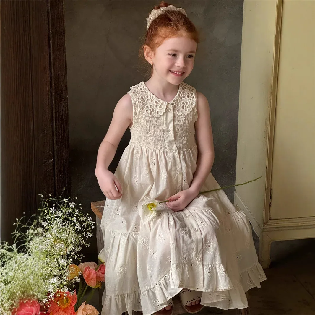 

Girls Skirt 2025 Summer New Childrens Clothing Girls Baby Fashion Embroidery Retro Embroidery Princess Skirt Casual Simple Sweet