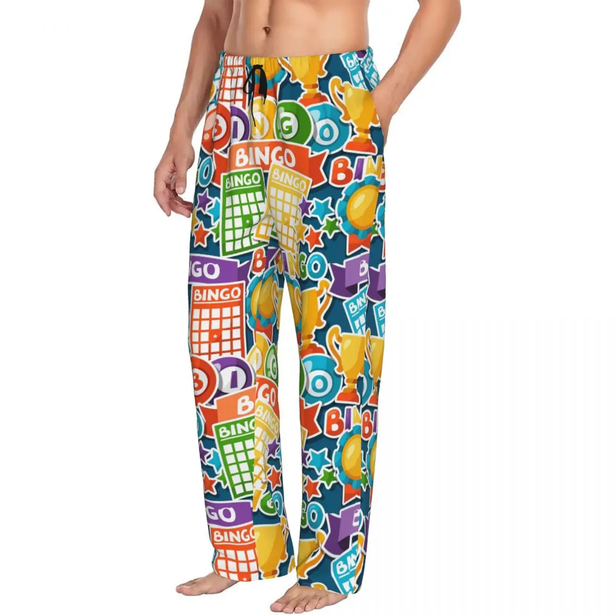 Custom Printed Men's Bingo Paper Game Pajama Pants Sleep Sleepwear Bottoms with Pockets