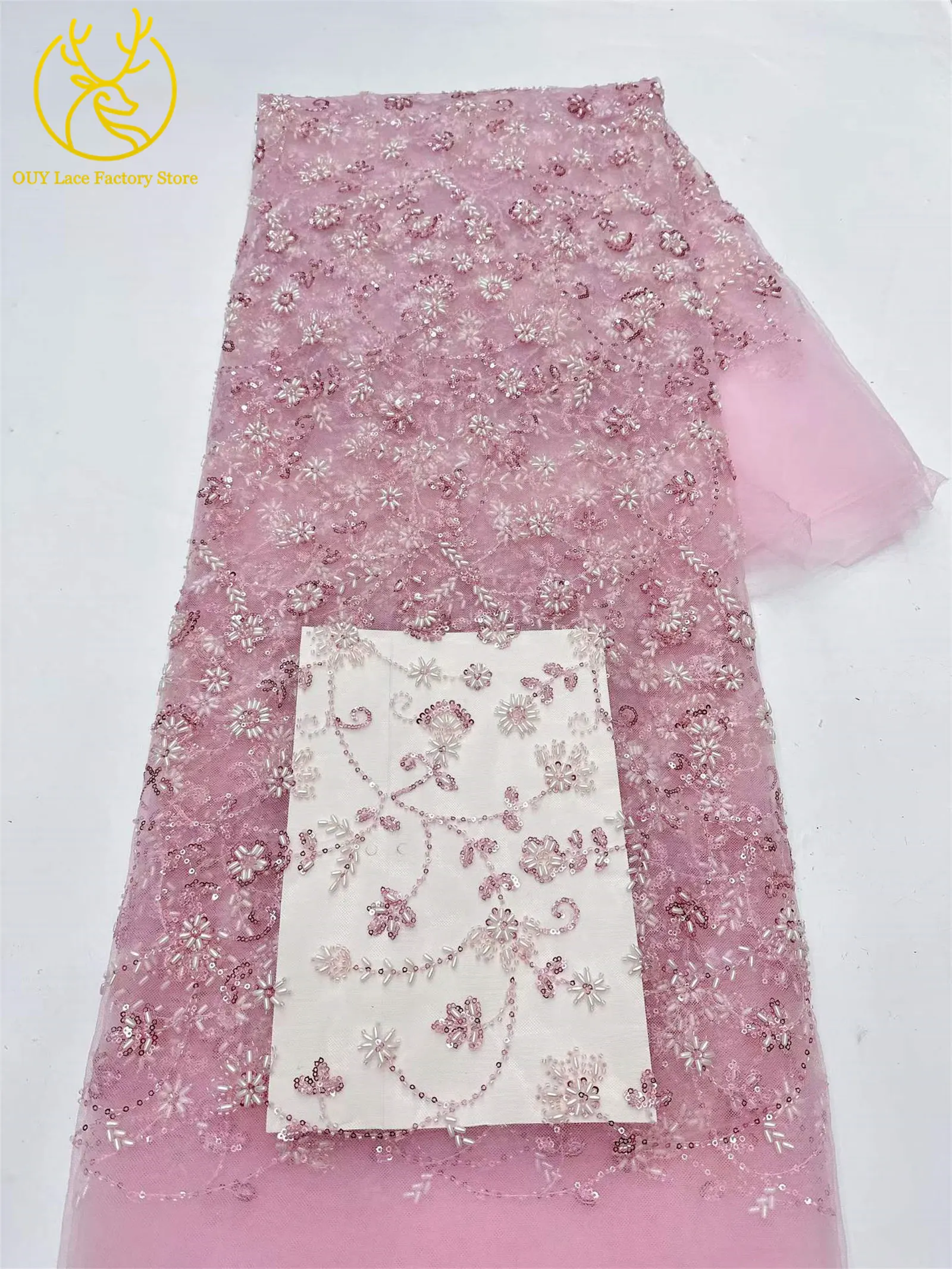 Königsblauer luxuriöser handgefertigter Perlen-Spitzenstoff, 5 Yards, hochwertiger französischer Tüll-Pailletten-Spitzenstoff für Party- und Hochzeitskleider – Detail 8
