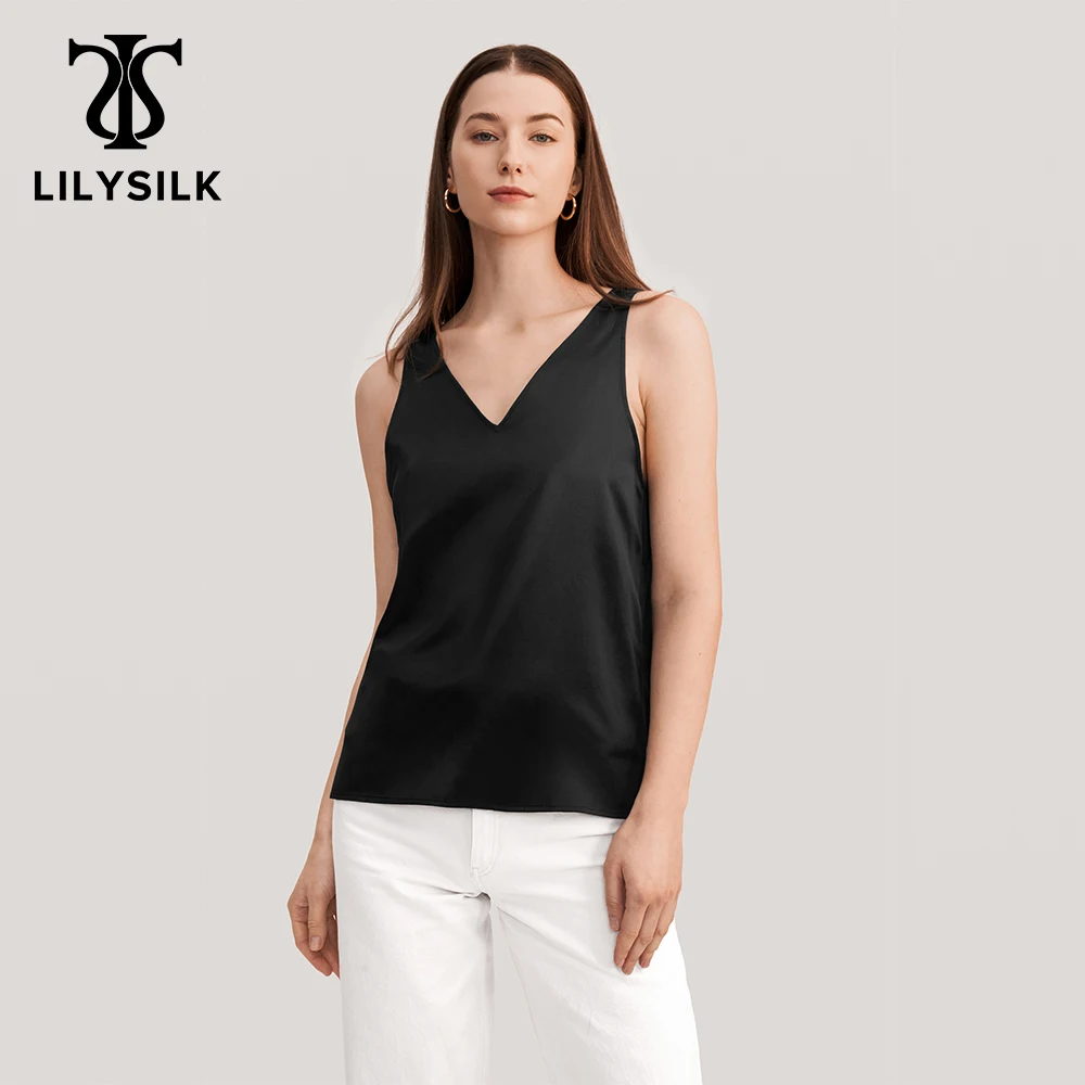 

LILYSILK Summer 22mm Silk Tank Top 2022 New Femme Casual V-Neck Sleeveless Vest Ladies Luxurious Camisole traf Free Shipping