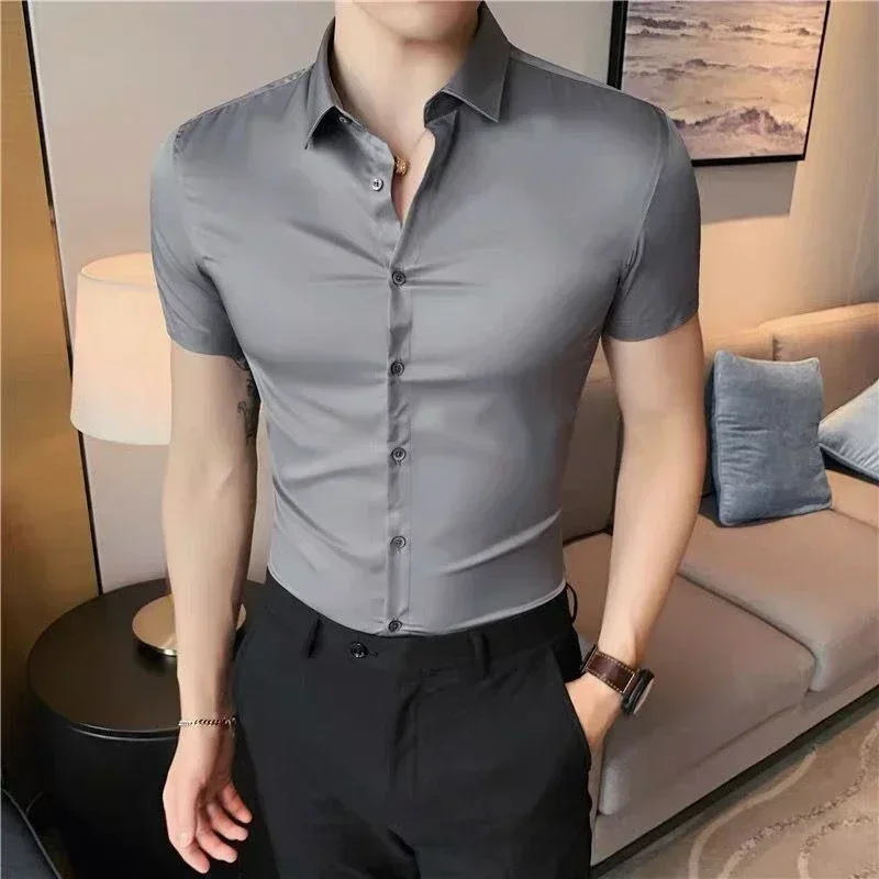 

Shirts and Blouses for Men Short Sleeve Button Fashion 2023 High Quality Cool Man Tops Social Korean Style S Muscle Clothing Hot