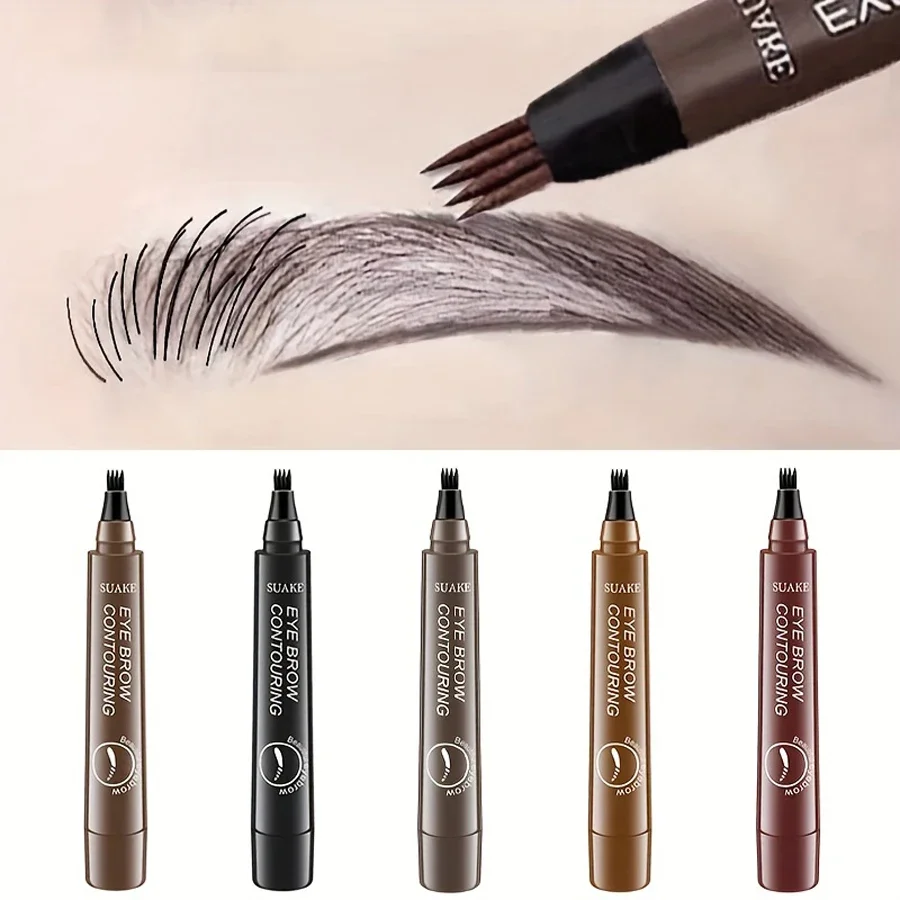 Microblading Eyebrow Pencils with 4 Split Head Waterproof 5 Colors Eyebrow Pens Natural Looking Brows Makeup for Women Cosmetics