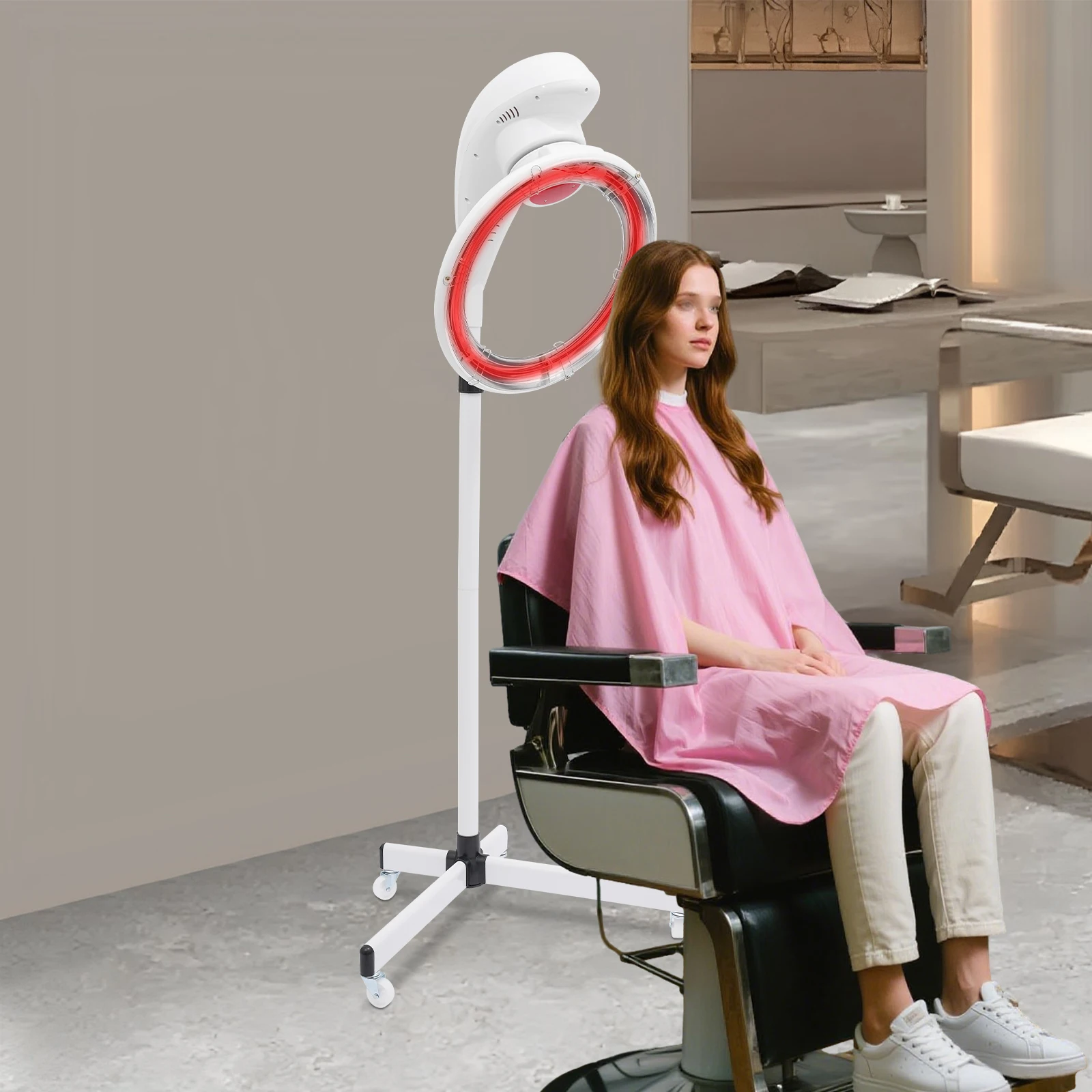 

50W High-Power Infrared Quartz Heater, 360° Rotating Heating Disk & Adjustable Height,Fast Drying & Styling for Barbershop/Salon