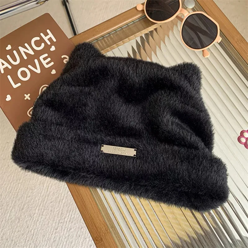 Cat Ears Hat Womens Winter Warm Imitation Mink Hair Pullover Hats Women Outdoor Beanies Hat