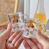 Cute Bear Glass Wine Cup, Fruit Wine Cup, Home Dining and Broadcasting Decoration Set of 6 Gifts, Instagram Style