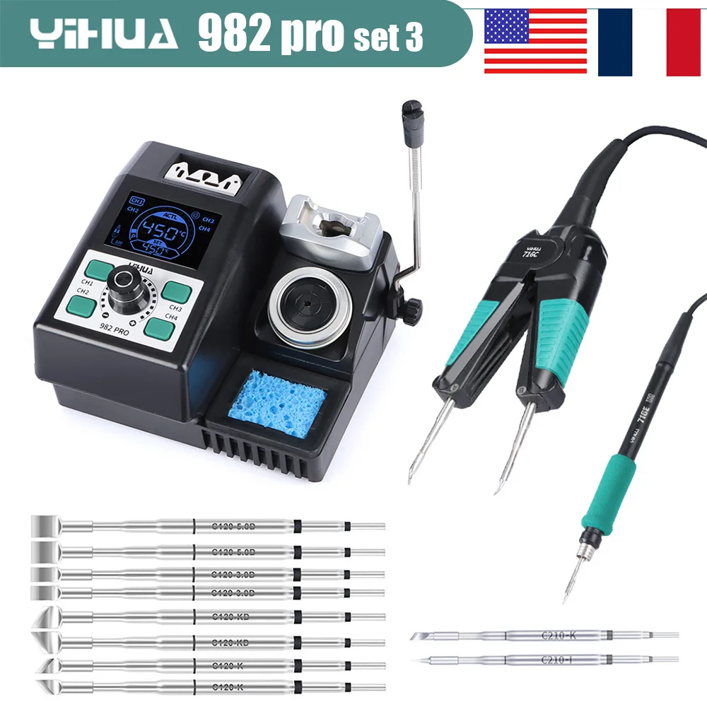 

YIHUA 982 Pro, 80 Вт, прецизионная паяльная пинцетная станция, микропаяльник 2-в-1, быстрый нагрев за 2 секунда