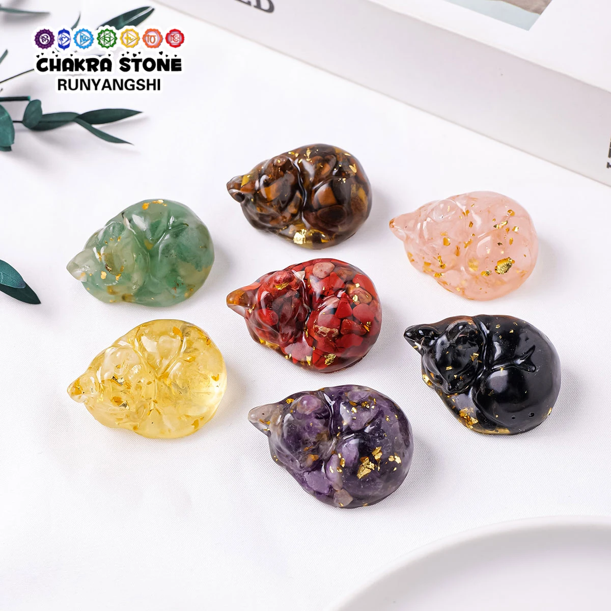 1pc natürlichen Kristall Macadam Gummi Harz schlafende Katze Mini Fingers pitze Spielzeug niedlichen Tier Bild Haushalts bedarf Zubehör