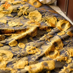 Gold Flower Embossed Jacquard Fabric DIY Material Sewing Clothe Stiff Design Soft Elegant Skirt Dress Making Fabric By The Meter