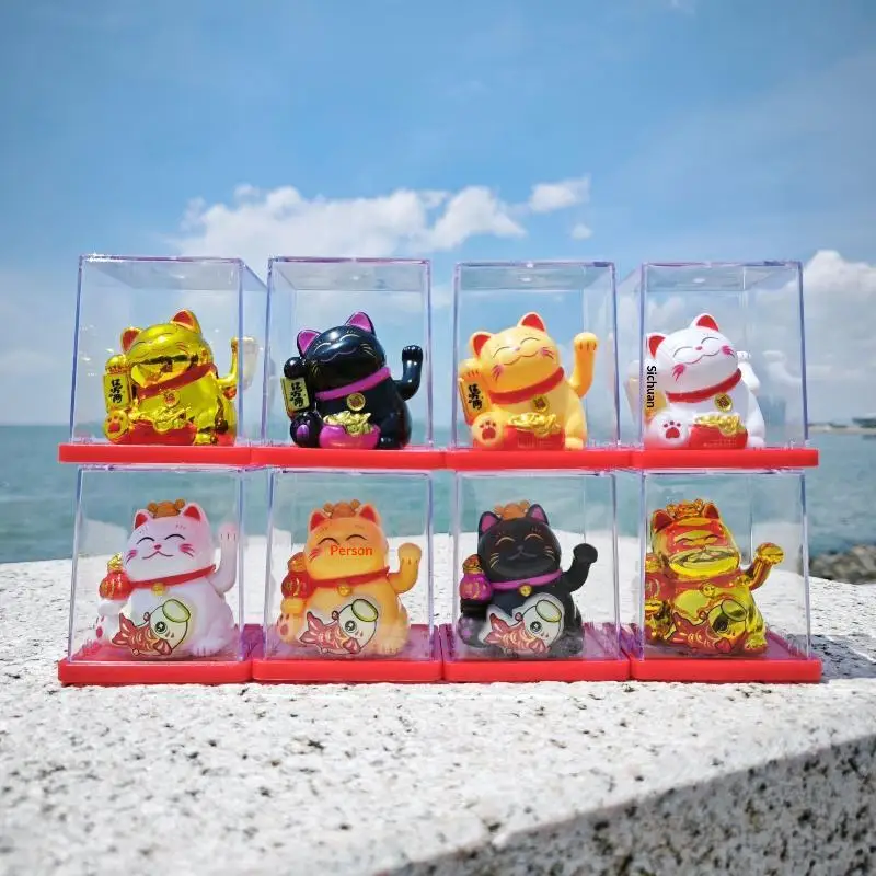 1Pcs Solar Powered Claws Movable Lucky Cat Decor 2inch Mini Lucky Cat Ornament For Desk Table Counter Bring Fortune Ornaments