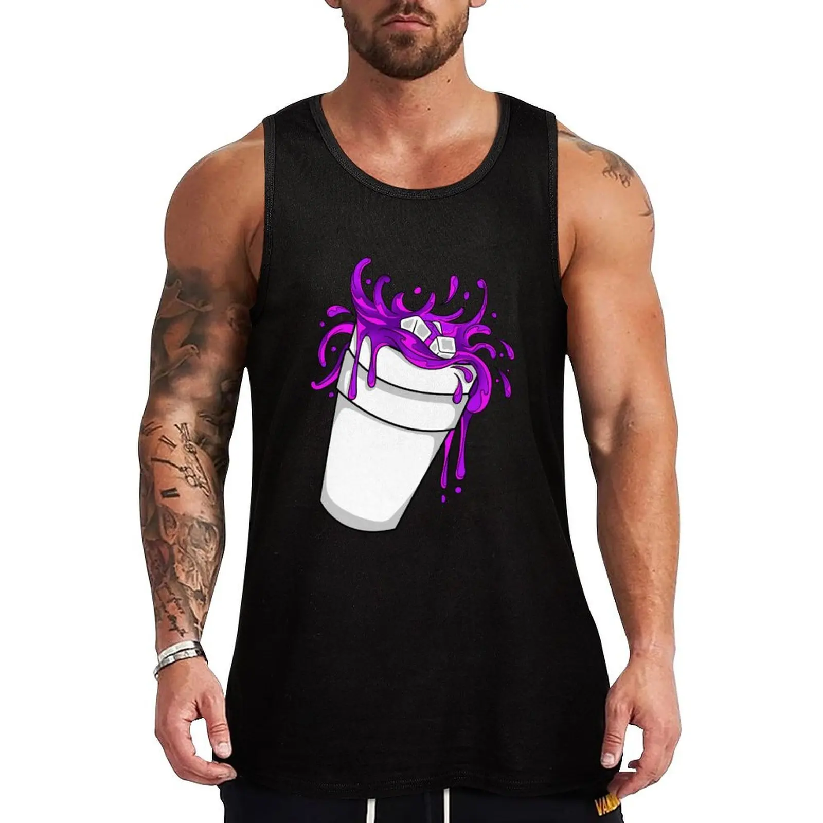 glass cup of lean trap Tank Top gym clothes man Men's sleeveless gym shirts