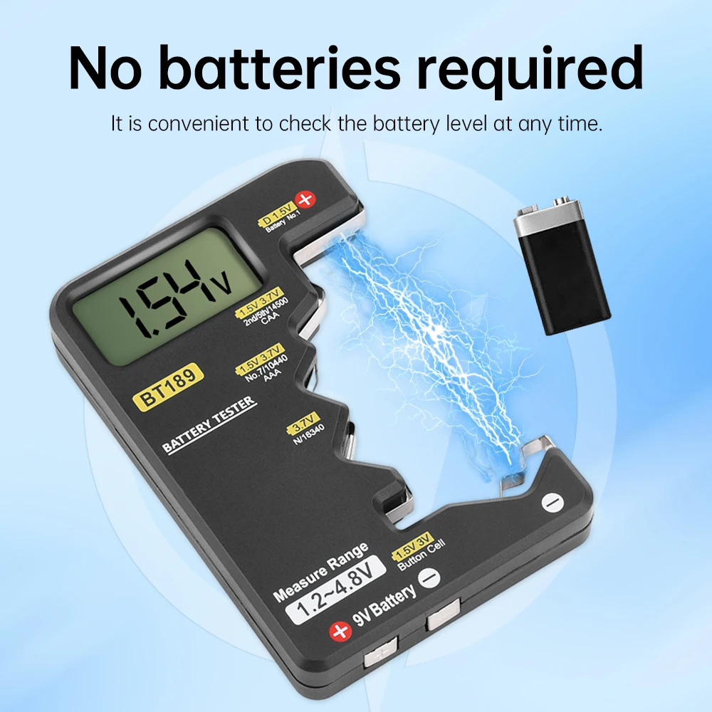 BT189 Tester batteria ultra-piccolo 9V AAAAA Cella a bottone Display digitale LCD universale per uso domestico Tester batteria Rilevatore banca di