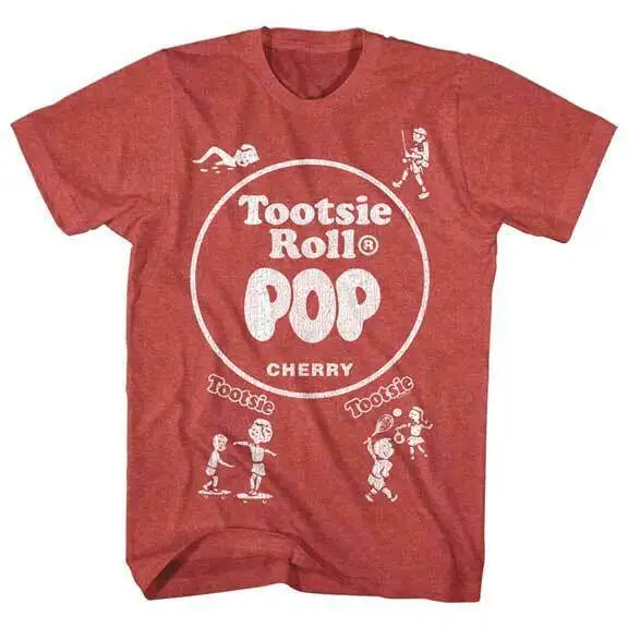 Tootsie Roll Industries Cherry Pop Wrapper Logo Kids Playing Men's T Shirt