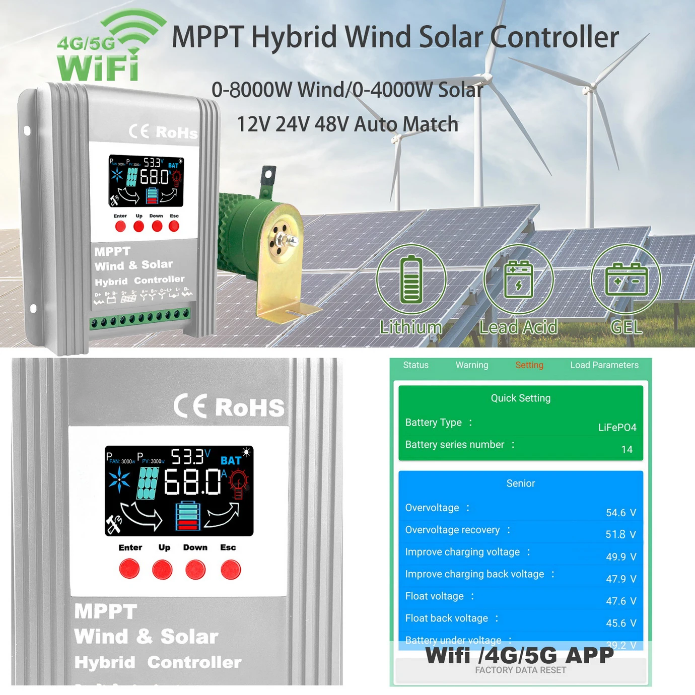 6000 واط 5kw مزدوج MPPT طاقة الرياح نظام هجين شحن جهاز تحكم يعمل بالطاقة الشمسية 12 فولت 24 فولت 48 فولت منظم تلقائي للاستخدام المنزلي مولد طاحونة الهواء