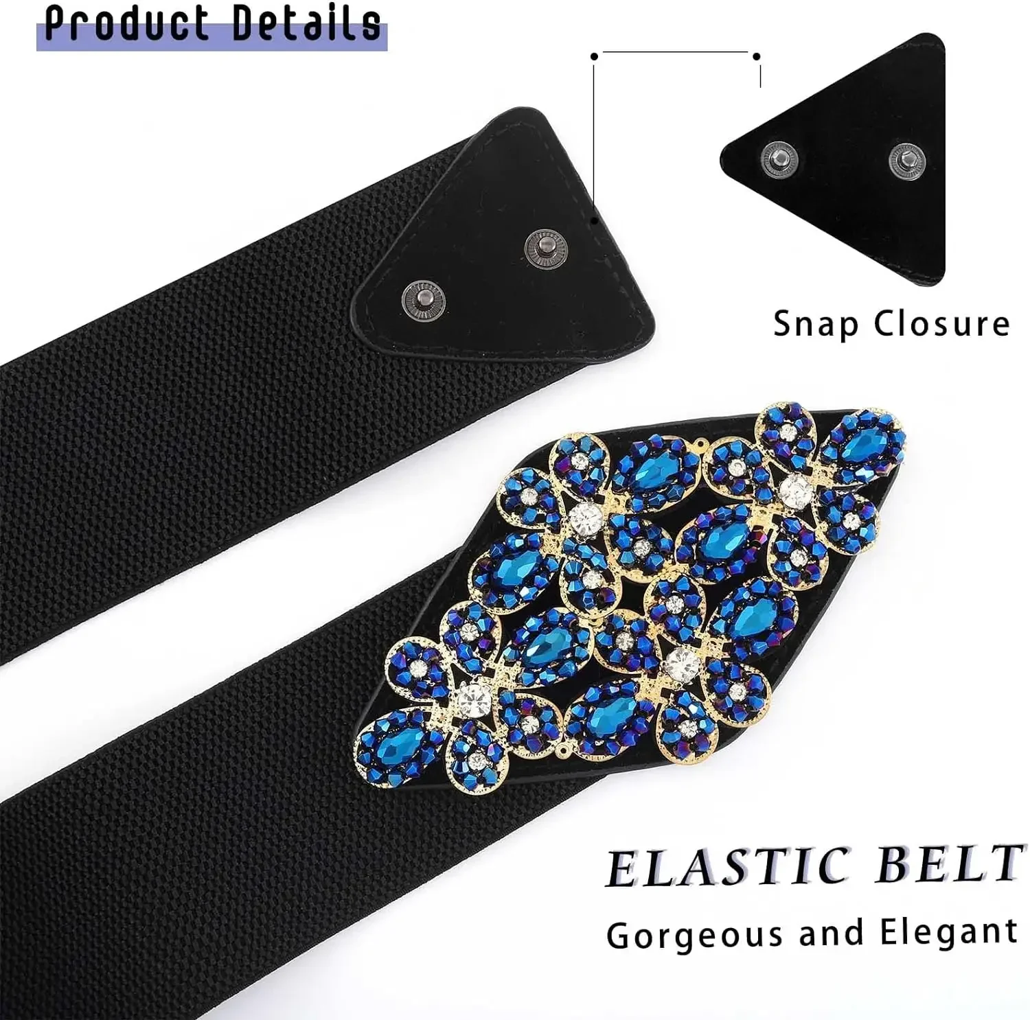 Cintura elasticizzata con strass Cintura larga nera da donna Cinture blu Accessori elastici per gioielli in vita con fiori per il vestito