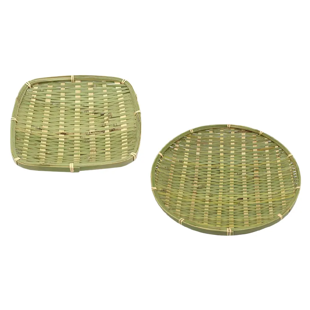 

2Pcs Bamboo Sieve Fruit ganizer Basket Woven Storage Container Kitchen Living Room Café Decorative Food Basket Home Bread Holder