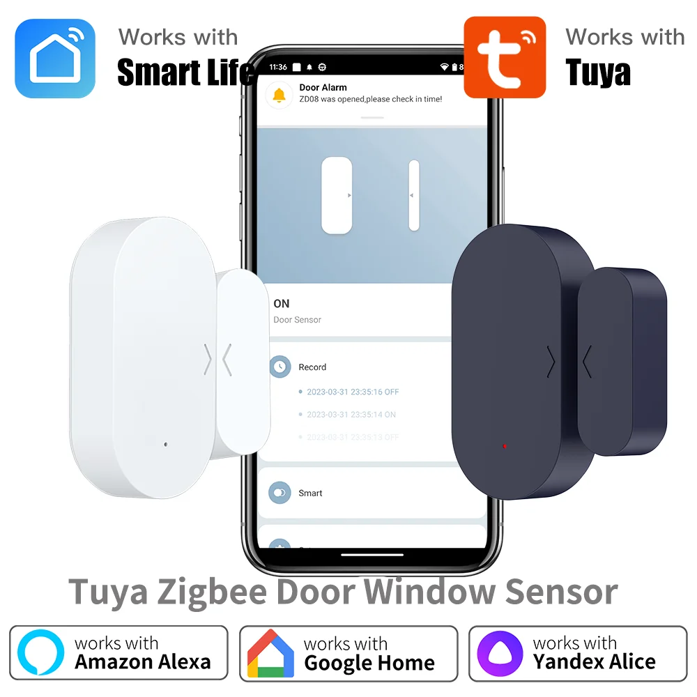 Tuya Zigbee Door Window Sensor Smart Contact Sensor with Zigbee Hub Required Workwith SmartLife Alexa Yandex ZHA Zigbee2Mqtt