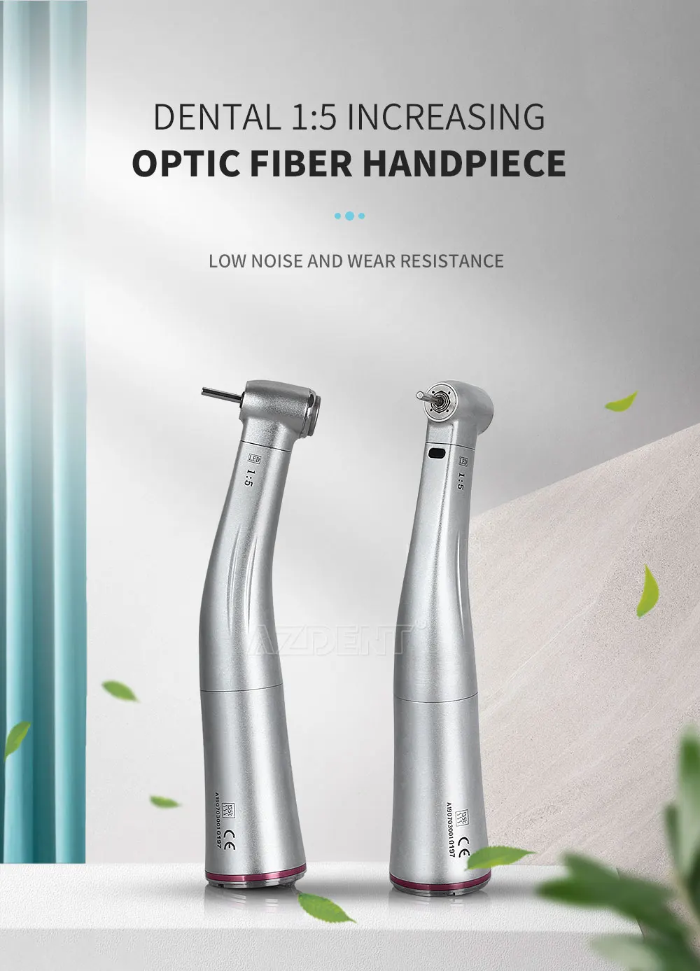 AZDENT Dental 1:5 Winkelstück mit Faseroptik-LED, Niedriggeschwindigkeits-Handstück, Druckknopf, interne 4 Sprays, Zahnarztinstrument – Detail 1