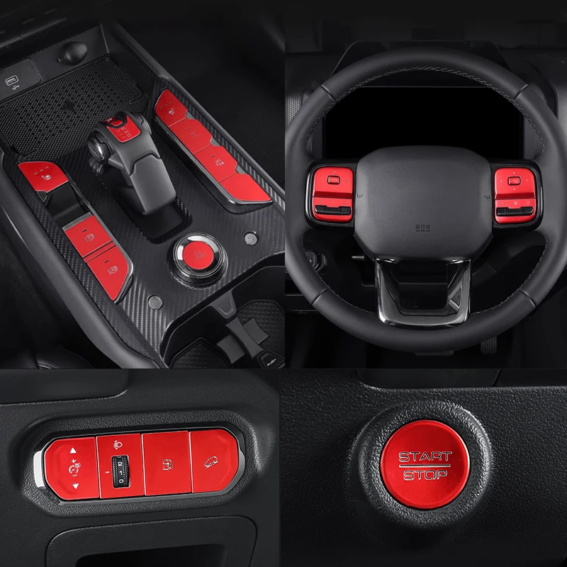 For Haval B26 Harbin Dragon Aluminum Alloy Car Center Gear Shift Button Cover Steering Wheel Trims One-Touch Start Sticker