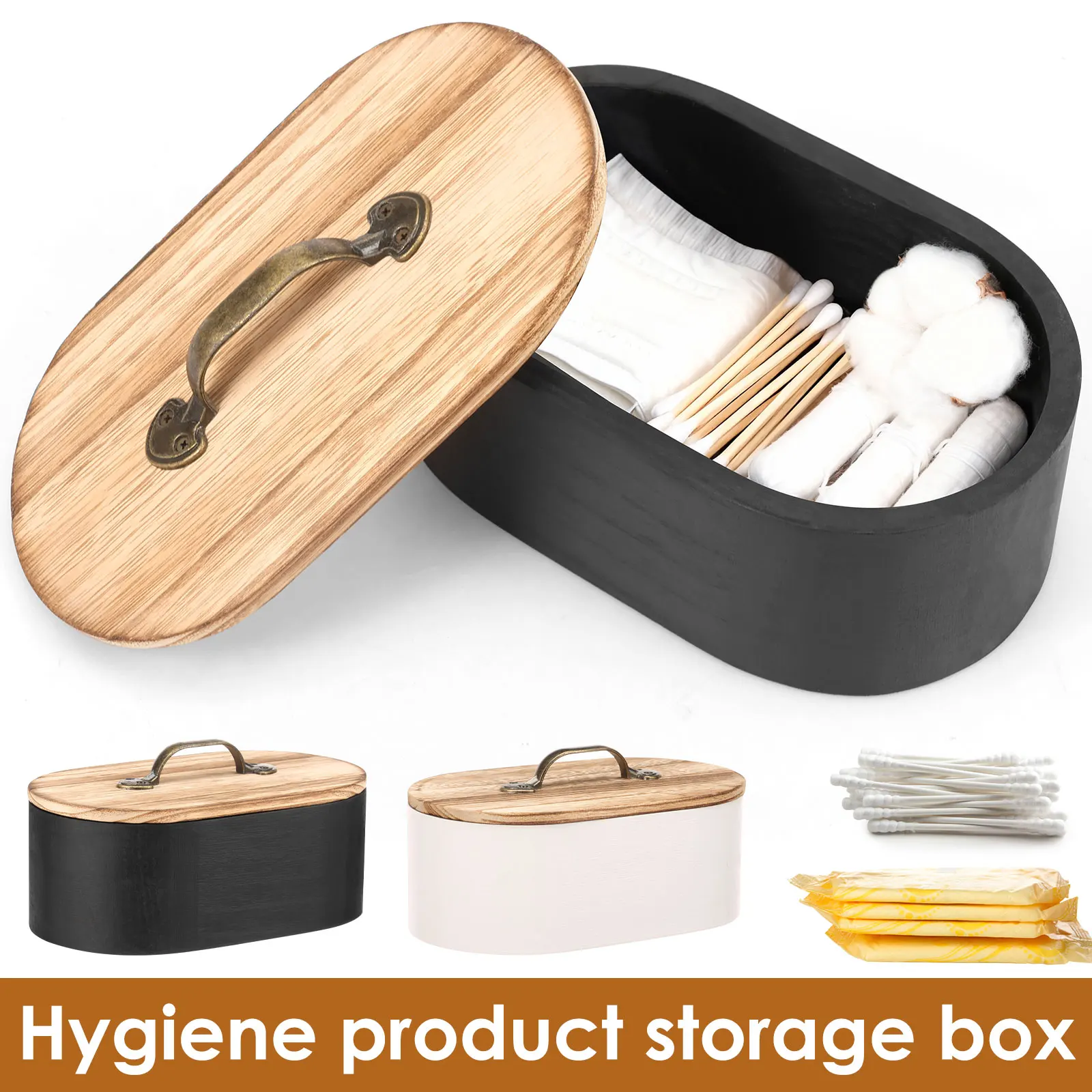 Bathroom Storage Box Oval Wood Feminine Product Organizer with Lid Minimalist Tampon Storage Container Toilet Accessories Box