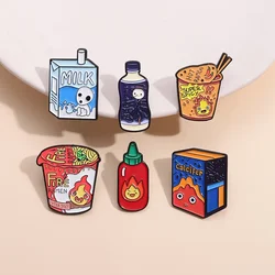 Cartoon Food Series Brooch Drink Chili Sauce Turkey Noodle Milk Shape Metal Letters Badge Clothes Bag Accessories
