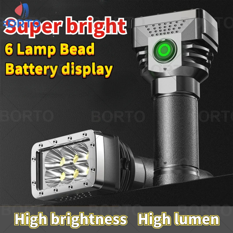 

6 Lamp Bead Strong Light Flashlight Outdoor Camping USB Rechargeable Lantern Adjustable Fixed Focus Portable Long-range Torch