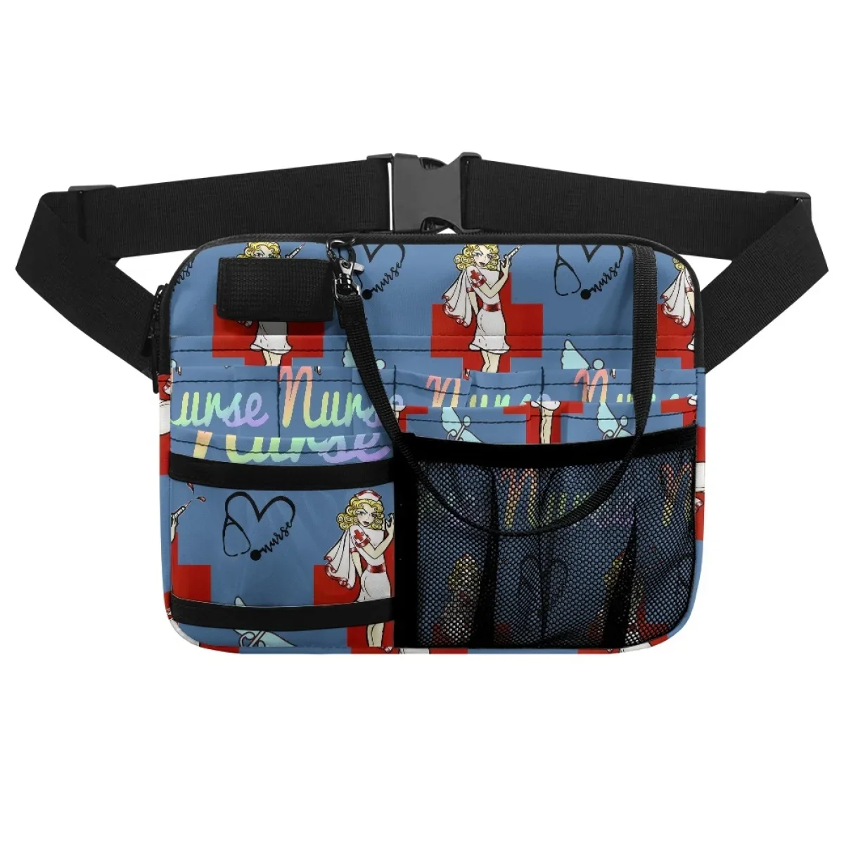 Female Bag Drop Ship Cartoon Nurse Print Multi Pocket Waist Bag Adjustable Fanny Pack Emergency Medicine Bandage Storage 2023