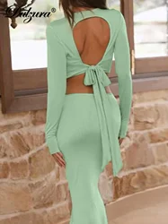 Dulzura Sexy Cut Out Midi Dress Long Sleeve Hollow Backless Bandage Women Dresses Party Club Festival Streetwear Wholesale Y2K