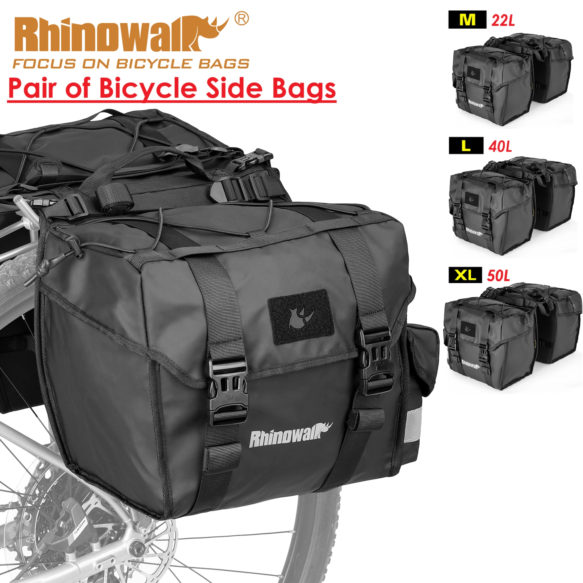 Велосипедная боковая сумка Rhinowalk 22-50 л с дождевиком, задняя стойка для велосипеда, багажник, седельная сумка, пара боковых сумок для велосипеда
