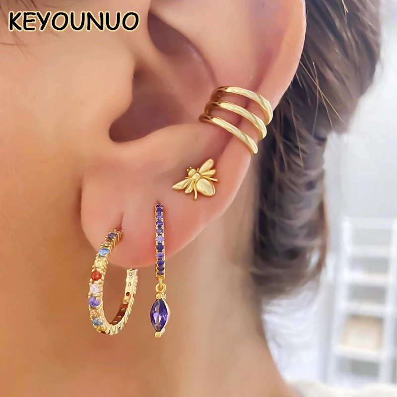 KEYOUNUO-pendientes de tuerca rellenos de oro y plata para mujer, aretes Huggie simples de abeja encantadora, joyería de boda de fiesta de moda, venta al por mayor