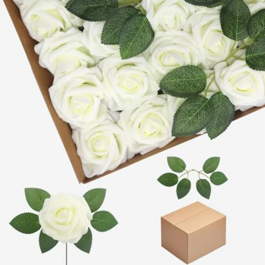 

Молочно-белые искусственные цветы, 200 шт., реалистичные пенопластовые розы, искусственные свадебные цветы, набор для свадебных букетов