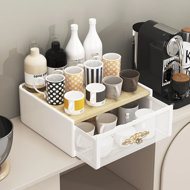 Thickened Coffee Tool Organizer with Capsule Coffee Machine Display Shelf and Anti-Rust Drawer Design and Display Shelf