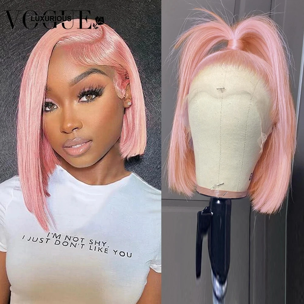 

13x4 Transparent Lace Light Pink Wig Pre Plucked 4x4 Closure Short Bob Pixie Cut Wigs Brazilian Virgin Human Hair For Women