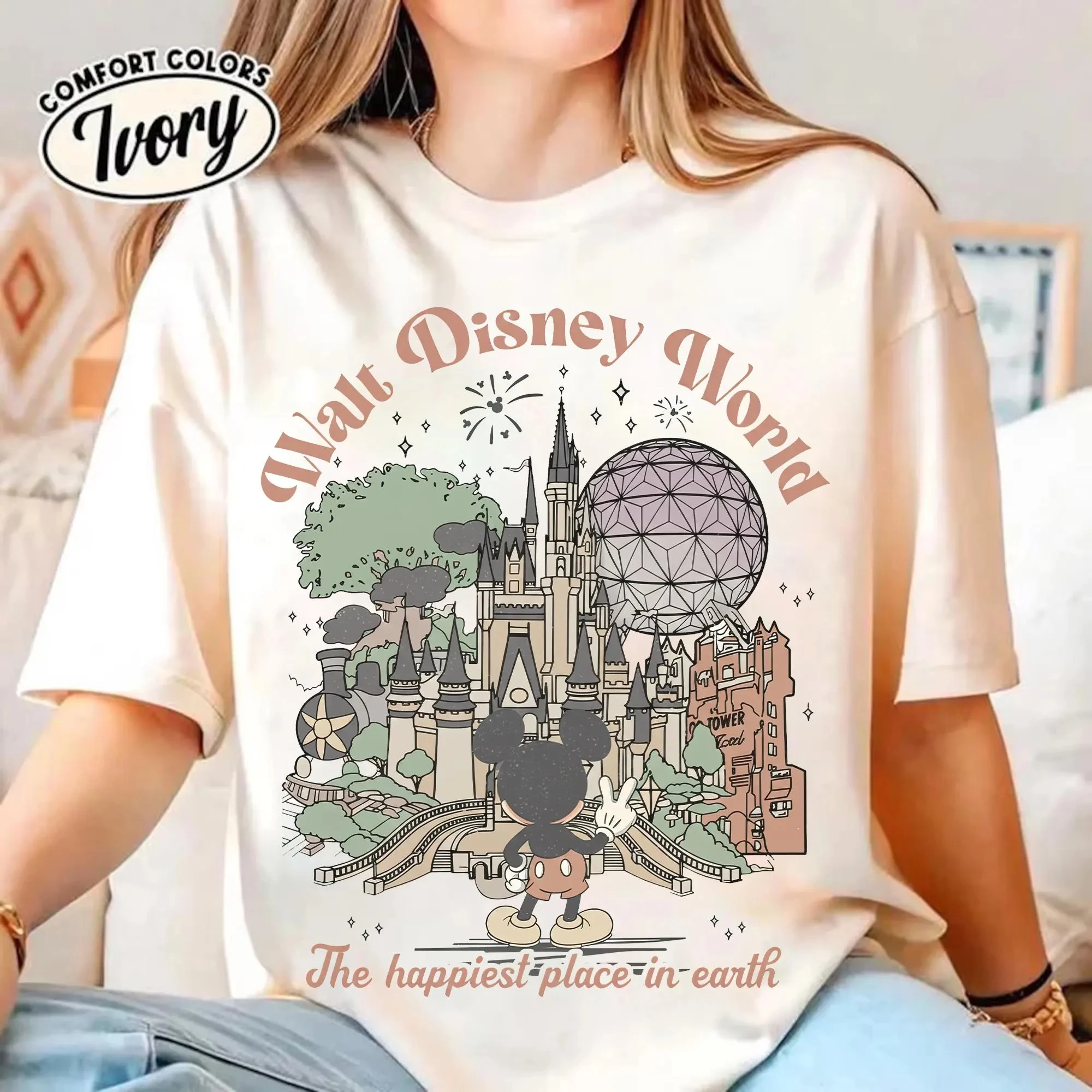 

Рубашка Comfort Colors с изображением Микки из Диснейленда, рубашка Walt Disneyworld, рубашки с Микки и друзьями, рубашки с надписью «Самое счастливое место на Земле», поездка в Диснейленд 2026 года