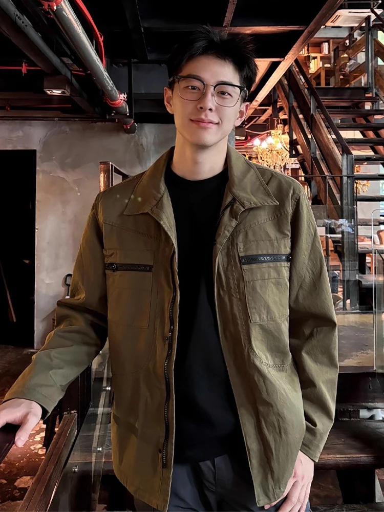 

Мужская ветрозащитная куртка-бомбер в стиле милитари, повседневная, с воротником, осенний тренд