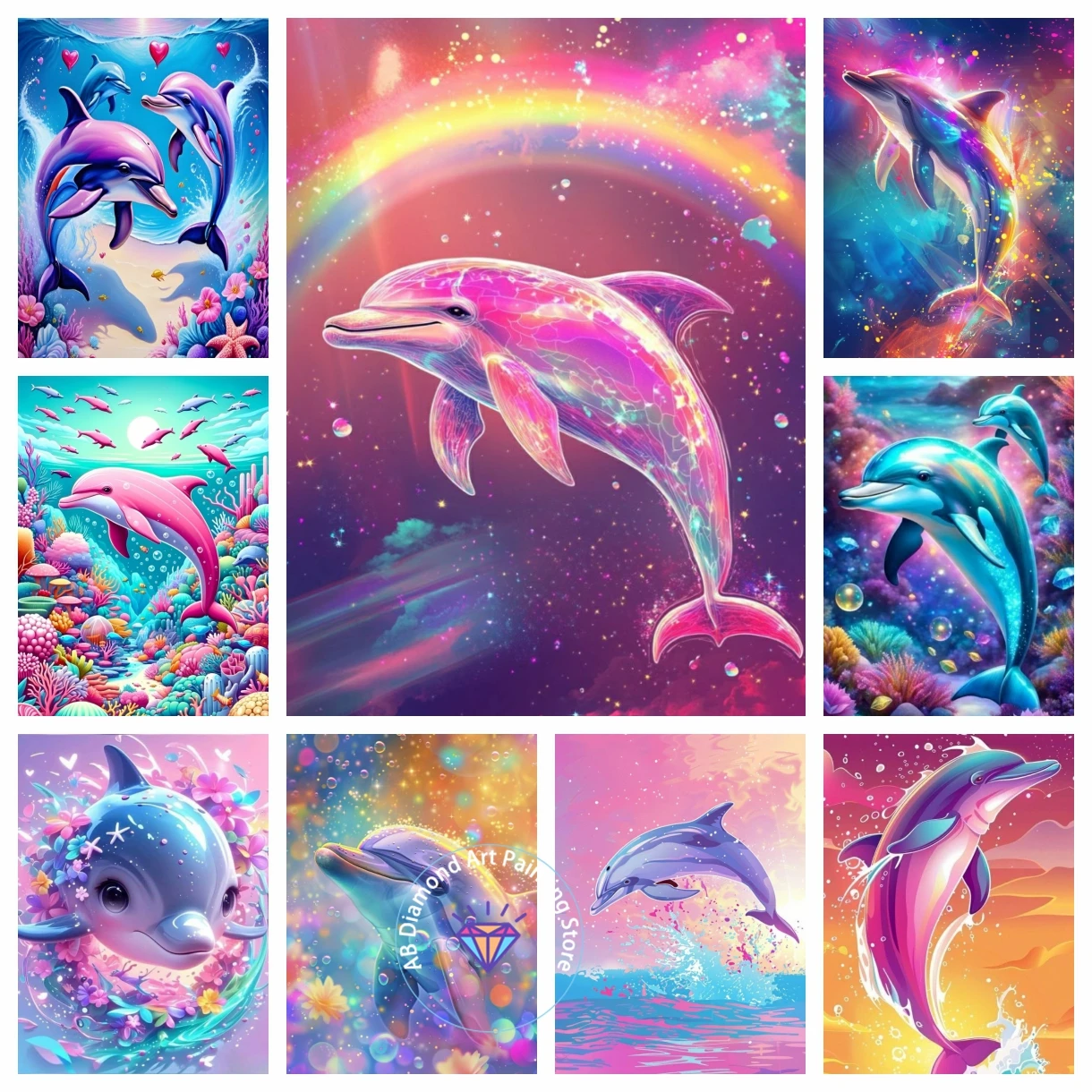

Dolphin Cute Colorful Animal 5D DIY AB Diamond Painting Kit Diamond Embroidery Cross Stitch Handmade Art Gift Crafts Home Decor