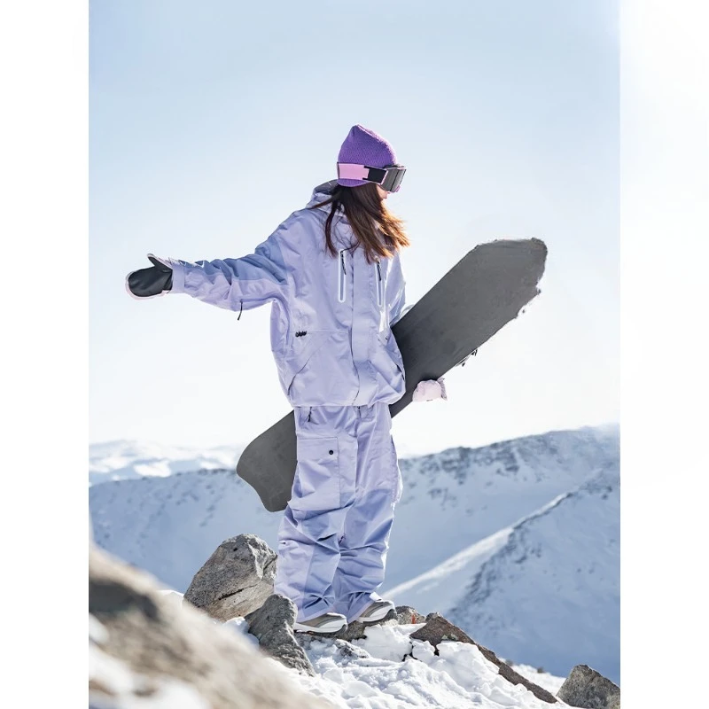 Ski Suit Women's Hard Shell Snow Suit Warm Professional Waterproof, Windproof and Cold-proof 3L Purple Ski Suit