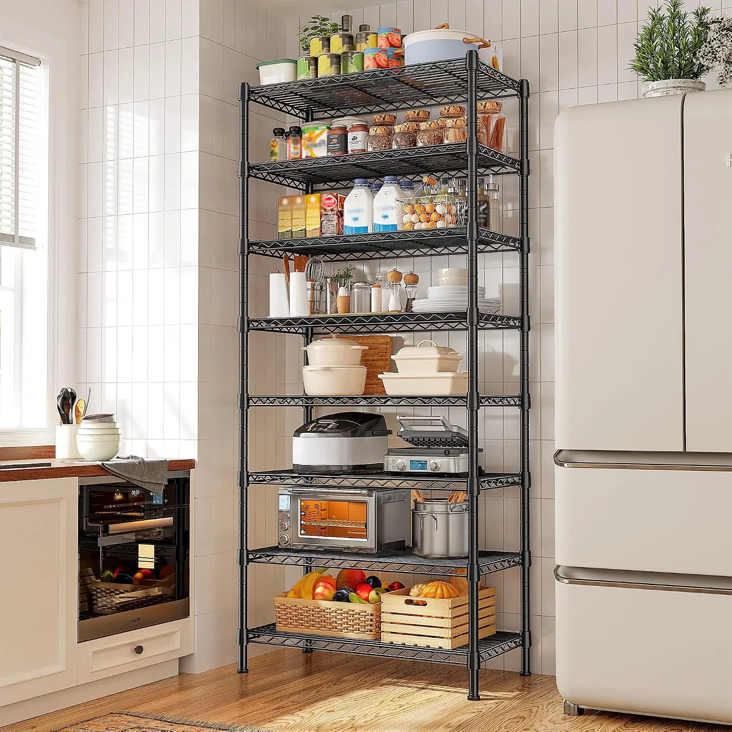 8 Tier Wire Shelving Unit 1200LBS Storage Shelves Pantry Kitchen Heavy Duty Adjustable Tool Free Assembly Splits 2 Units 150LBS