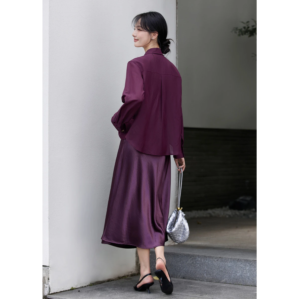 VIMLY الفرنسية فستان أنيق مجموعة للمرأة 2025 الخريف جديد عادية الصلبة قمصان طويلة الأكمام معاطف ميدي فضفاضة تناسب زلة فستان A3052