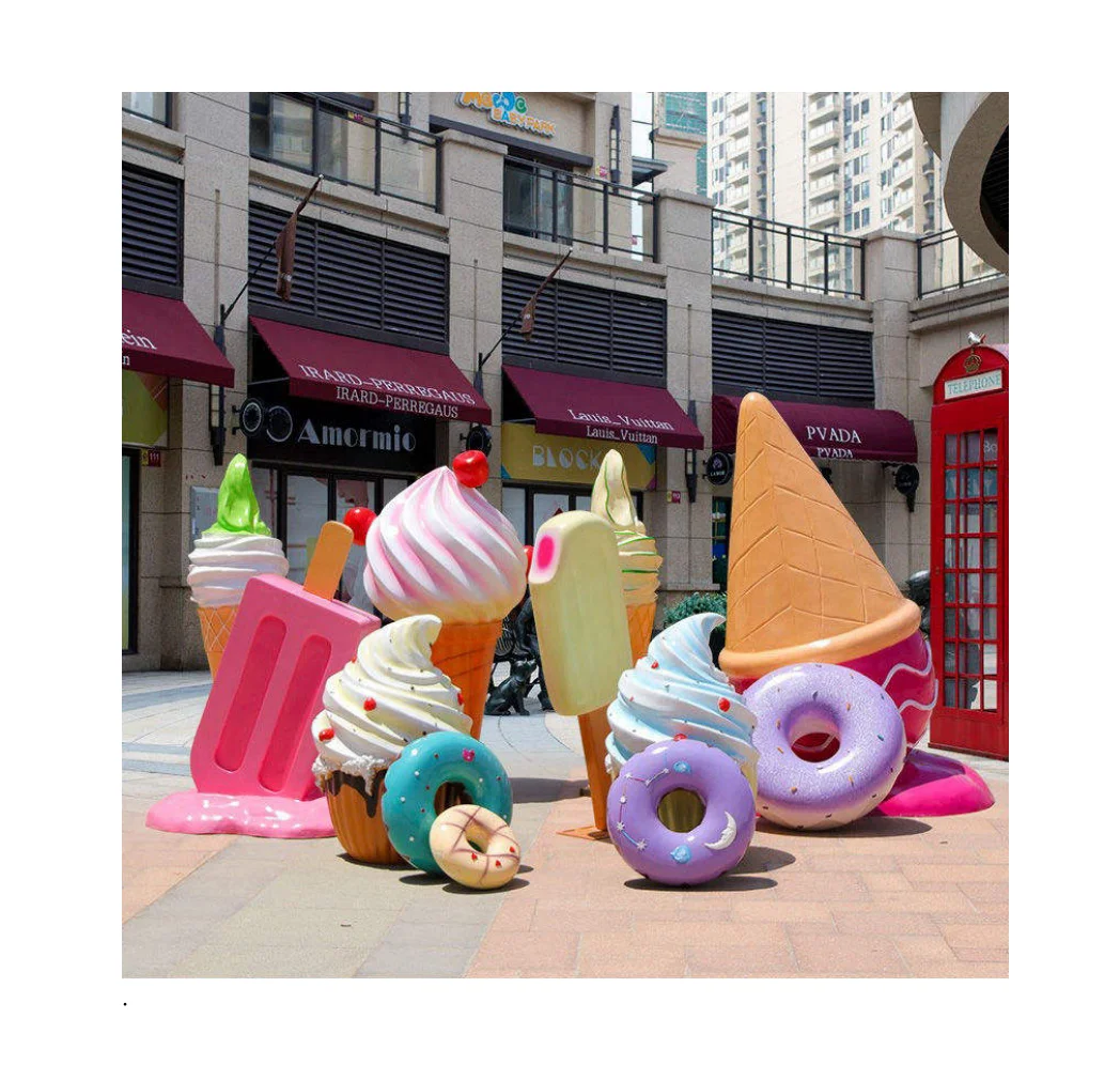 

Outdoor Fiberglass Decoration Shopping Mall Dessert Theme Simulation Cake Ice Cream Model Large Glass Steel Sculpture