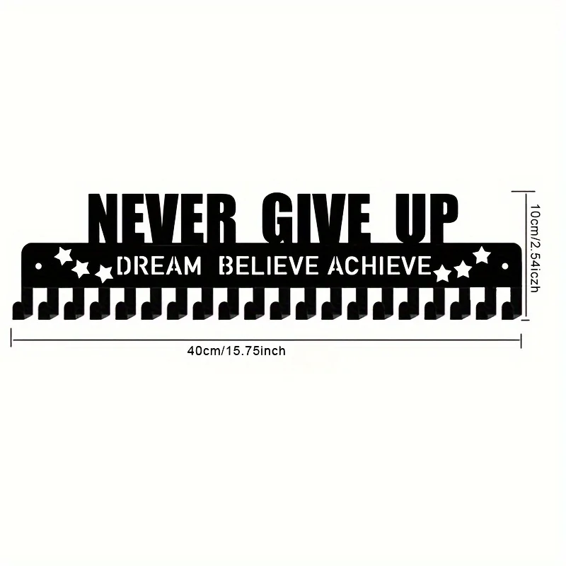 1pc Iron Medal Holder, Frame Medals Display Rack, Rectangle With Word Never Give Up Dream Believe Achieve , Black Art Supplies