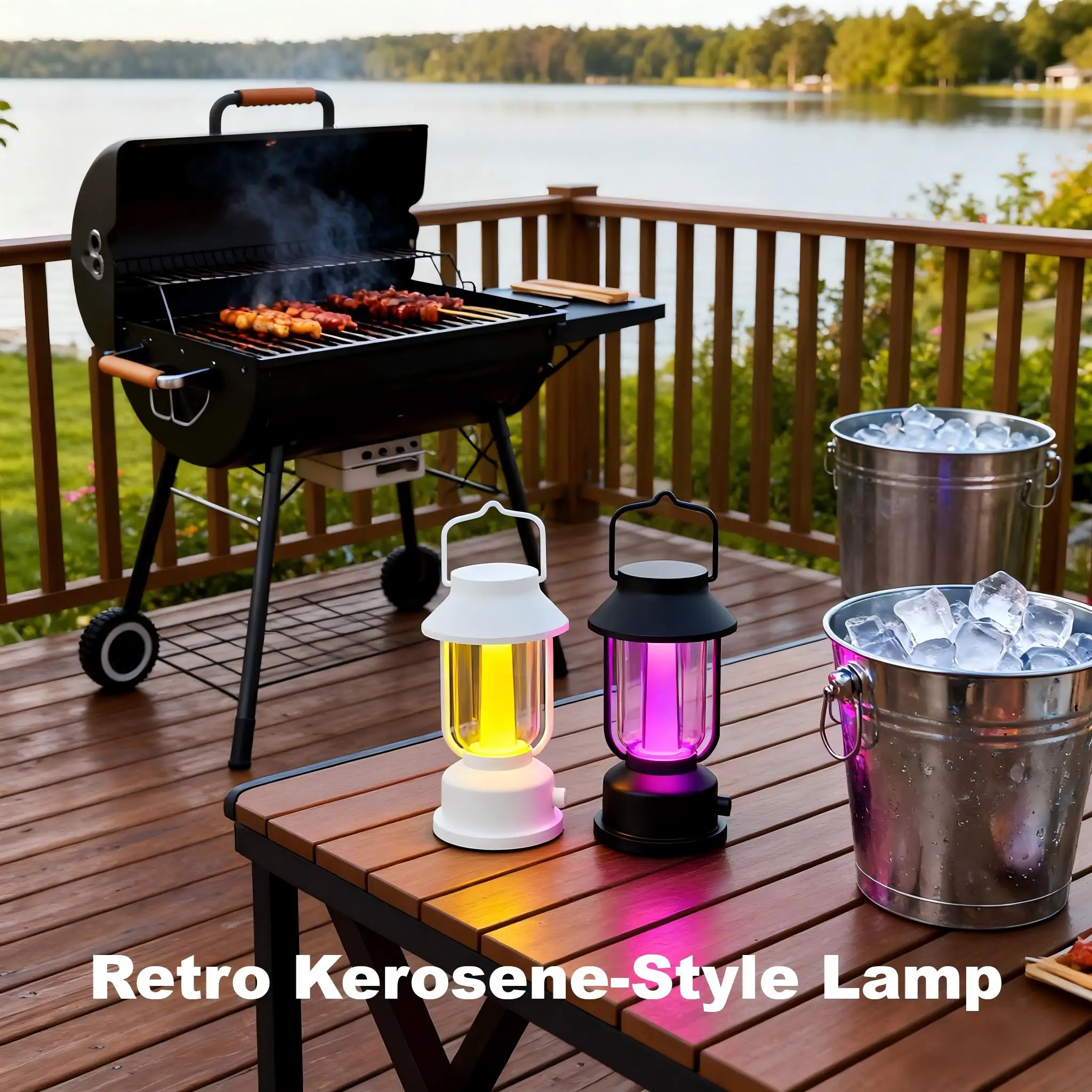 مصباح الكيروسين القديم ذو 3 أوضاع، شمعة/قمر/RGB. مكتب قابل للتحويل والتعليق، ضوء خافت وقابل لإعادة الشحن لغرفة النوم/المقهى/التخييم