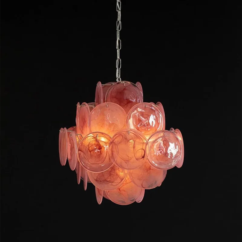 

2025 New Murano Glass Handmade Disc Chandelier Metal Gold Silver Dimmable Ceilings Lustre Pendant Lamp for Hotel Villa