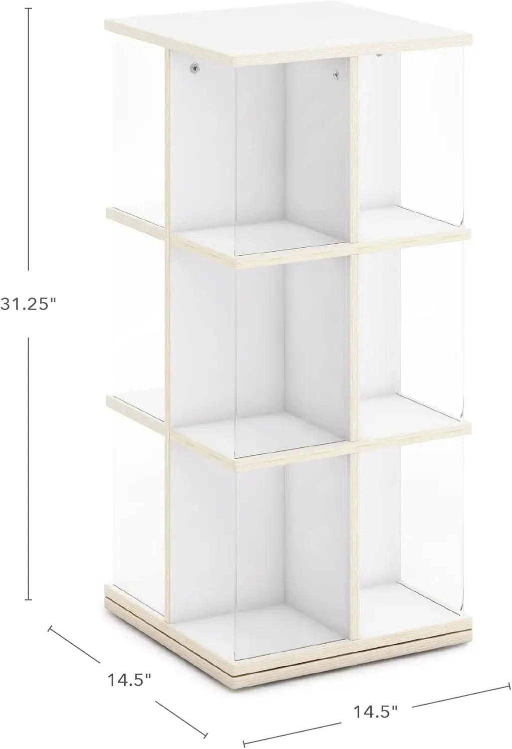 Rotating Book Display - White: Spinning Plywood Storage Bookshelf with Acrylic Windows for Kids Classroom,