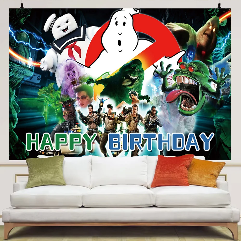 Cartoon Ghostbusters tema festa di compleanno forniture ragazzi Green Ghost Balloon Banner sfondo Cake Topper bambini Baby Shower regalo