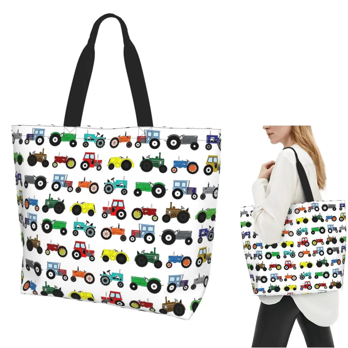 

Tractors Print Shopping Tote Bag Canvas Large Capacity Shoulder Bags Shopper Grocery Handbag for Women