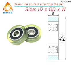 1pc 20mm Diameter 5mm Bore Polyurethane Molded Bearing Roller PU62520-5 5x20x5 Polyurethane PU Coated Pulley 5*20*5 Rubber Wheel