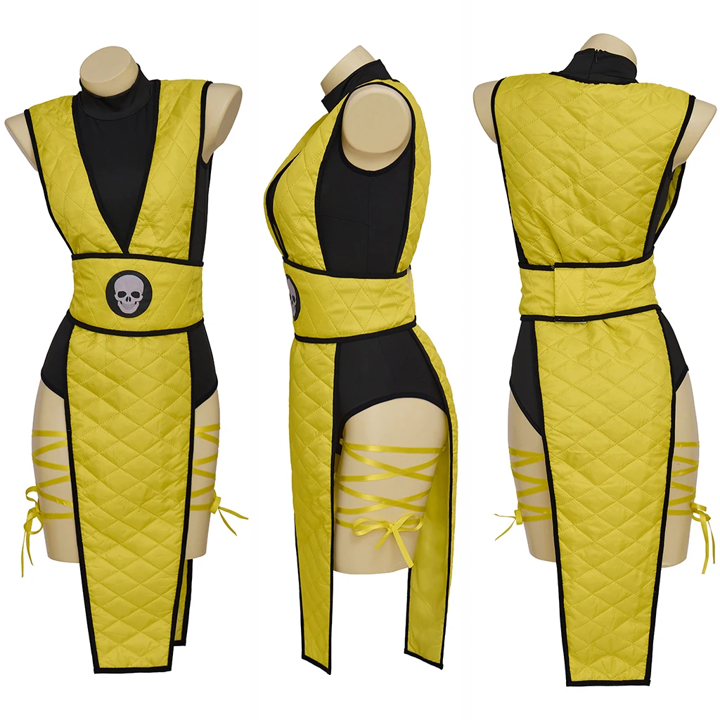 لعبة مورتال كومبات X زي العقرب تحت الصفر الزواحف تأثيري الأصفر الأزرق الأخضر معركة البدلة المرأة الزي هالوين زي