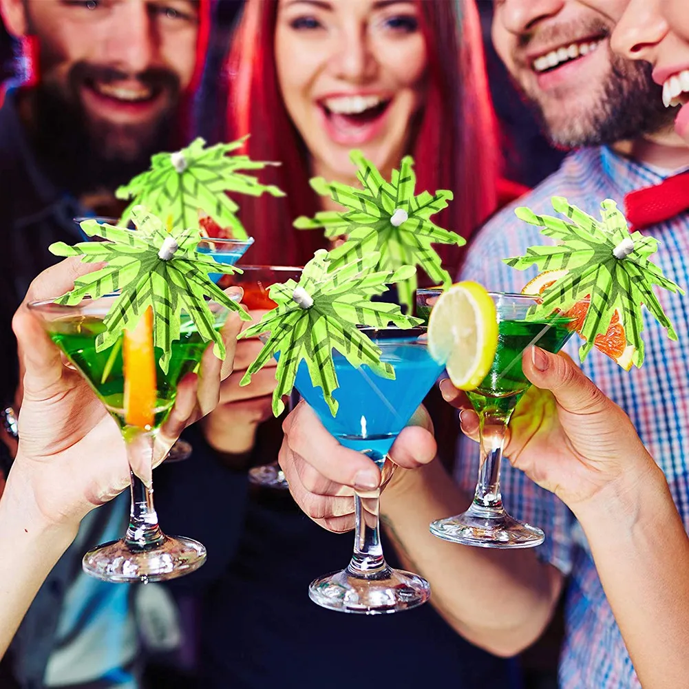 A44T60 шт., зеленая тропическая кокосовая пальма, бумажные зонтики, выборки для коктейлей, зонтики для кексов для гавайской вечеринки