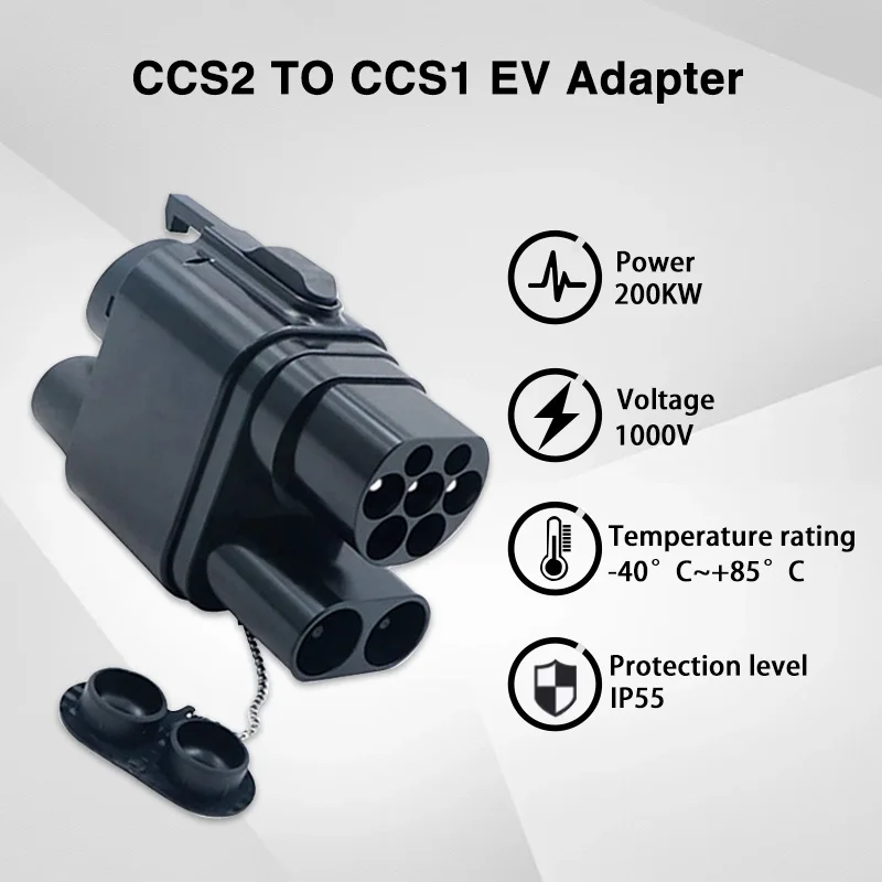 Adaptador de cargador de 200A CCS2 a CCS1 EV, Conector de carga rápida CC para vehículo eléctrico, convertidor de cargador EV